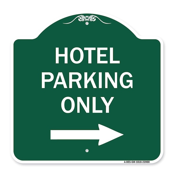 Signmission Hotel Parking With Right Arrow, Green & White Aluminum Architectural Sign, 18" x 18", GW-1818-23900 A-DES-GW-1818-23900 - main
